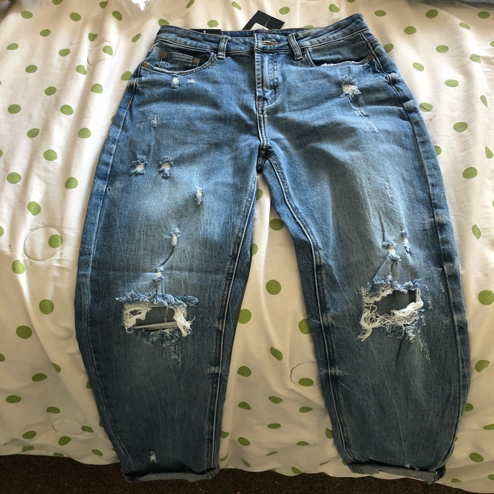 Keepin Me Stressed Boyfriend Jeans - Medium Blue